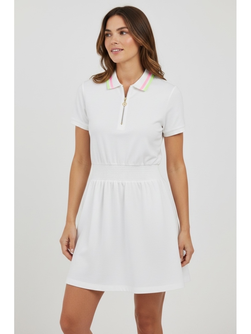 Luxletic by Lilly Pulitzer Women's White Polo Dress with Neon Trim, Size Large